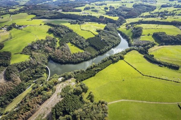 Aerial view, Heilenbecker Talsperre in the district Rüggeberg in Ennepetal, Ruhr area, North