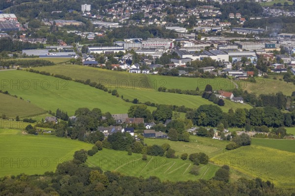 Aerial view, serpentine path at the Königsfeld clinic with view to Ennepetal in the Windgarten