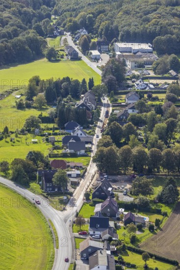 Aerial view, Spreeler Weg and cemetery in the Königsfeld district of Ennepetal, Ruhr area, North