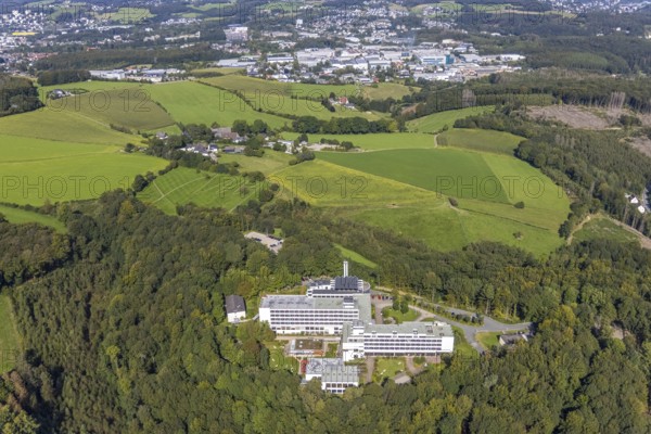 Aerial view, Königsfeld Rehabilitation Clinic and forest damage in the Windgarten district of