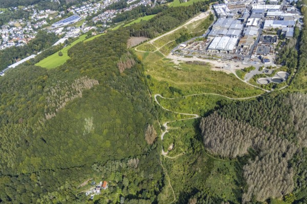 Aerial view, commercial area Jacobstraße with Siegfried Jacob Metallwerke and landfill in the