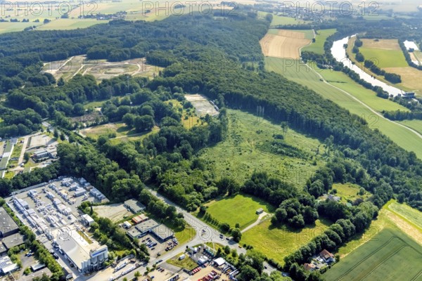 Aerial view, Werl city forest, Werl and Wickede city limits, Ruhr river, Waltringen, Ense,