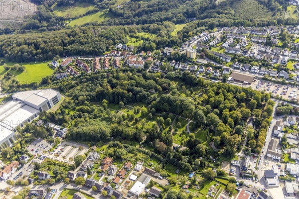 Aerial view, cemetery in the forest in the district Voerde in Ennepetal, Ruhr area, North