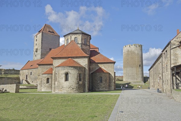 Inner courtyard with martyr's tower, Romanesque castle chapel built in the 10th century and Dicker
