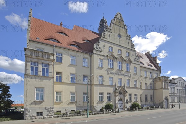 Local court, historic building with tail gable and spire, courthouse, Schönebeck, Saxony-Anhalt,