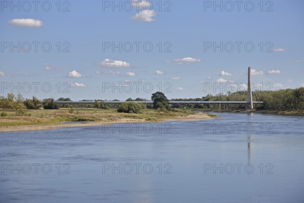 Elbauenbrücke federal road B246a over the Elbe, arch bridge, landscape, Schönebeck, Saxony-Anhalt,