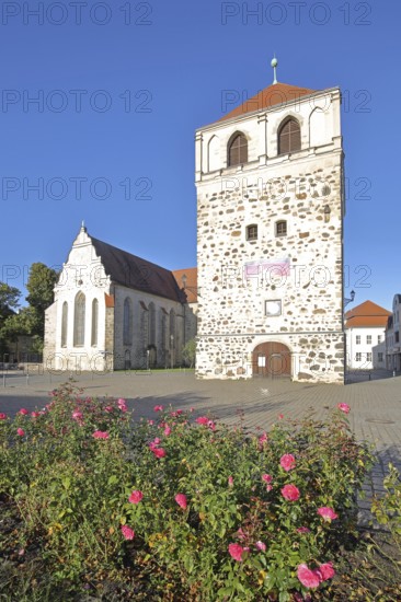 Late Romanesque St Bartholomew's Church and Thick Tower, historic town tower, Zerbst, Fläming,