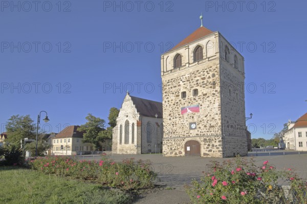 Late Romanesque St Bartholomew's Church and Thick Tower, historic town tower, Zerbst, Fläming,
