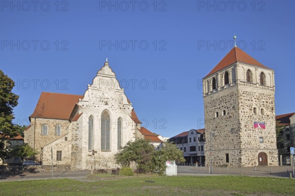 Late Romanesque St Bartholomew's Church and Thick Tower, historic town tower, Zerbst, Fläming,