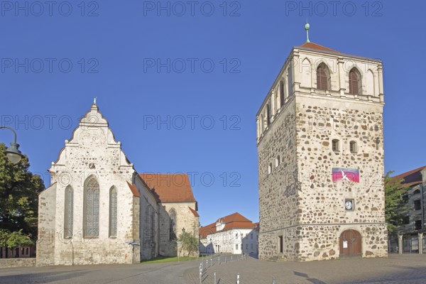 Late Romanesque St Bartholomew's Church and Thick Tower, historic town tower, Zerbst, Fläming,