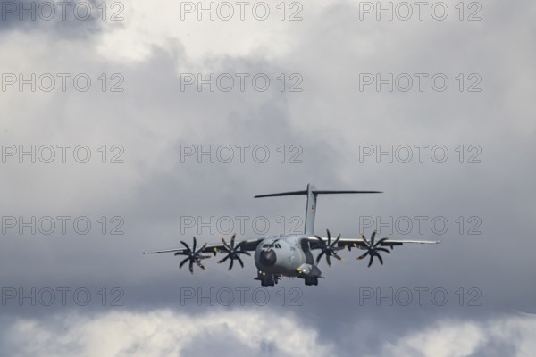 Military aircraft of the German Air Force. Airbus A400M approaching Stuttgart Airport. Stuttgart,