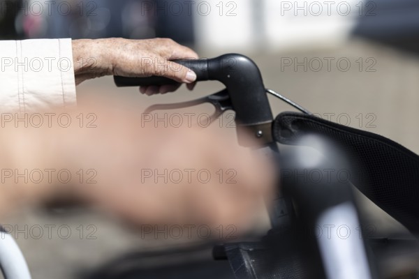 Close-up of wrinkled hands of a 90+ year old senior citizen in a retirement home, Cologne, North