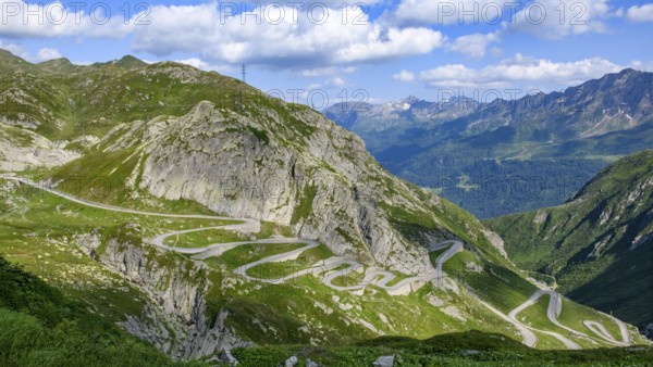 View from elevated position on serpentine hairpin bends of southern ramp southern ascent departure