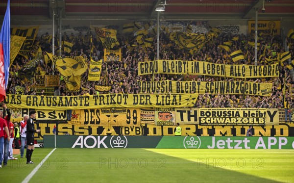 Fan block, fans, fan curve, flags, flags, atmosphere, atmospheric Borussia Dortmund banner, poster,