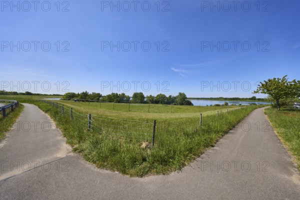 Reservoir Alfsee, flood protection, flood retention basin, nature reserve, fence, footpath and