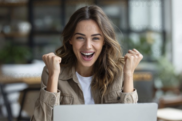 Emotional business woman showing happiness. Concept of winning and achieving corporate goals and