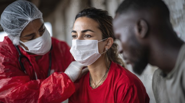 Doctors without borders helping people in refugee camp and assisting in getting medical and