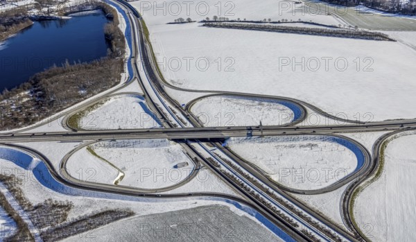Aerial view, motorway junction Duisburg-Süd, A59 and A524, Huckingen, Duisburg, Ruhr area, North