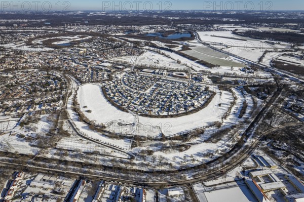 Aerial view, new housing estate Angerbogen, Am Alten Angerbach, construction area planned