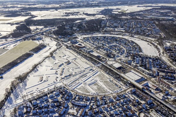 Aerial view, new housing estate Angerbogen, Am Alten Angerbach, construction area planned