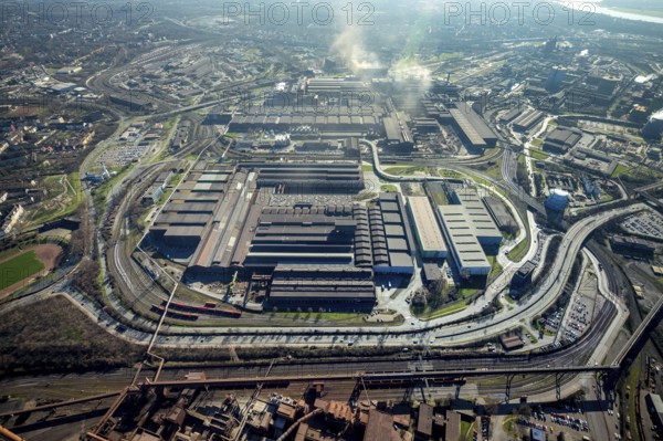 Aerial view, thyssenkrupp Steel Europe - Warmbandwerk 1, Marxloh, Duisburg, Ruhr area, North