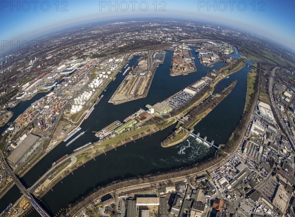Aerial view, Duisburg harbour, coal island, Duisport, Rhine-Herne Canal, Ruhr, Ruhrort, Duisburg,