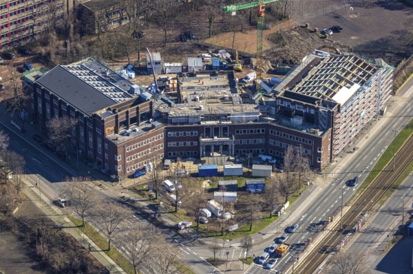 Aerial view, construction site for planned office building, former Hamborn municipal swimming pool,