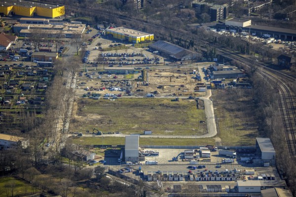 Aerial view, construction site, commercial area Im Holtkamp, recycling centre, Röttgersbach,