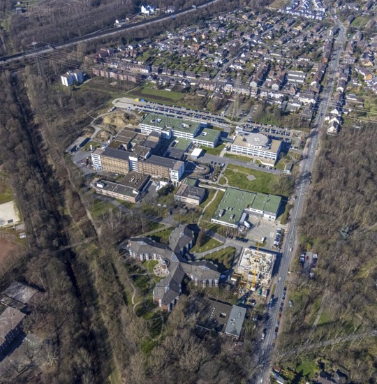 Aerial view, Evang. Krankenhaus Duisburg-Nord, Wohnstift Walter Cordes, construction site Fahrner