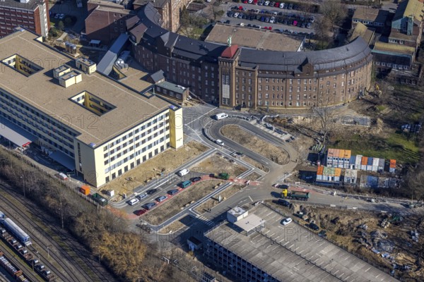 Aerial view, construction site new building and extension of Helios St. Johannes Klinik,