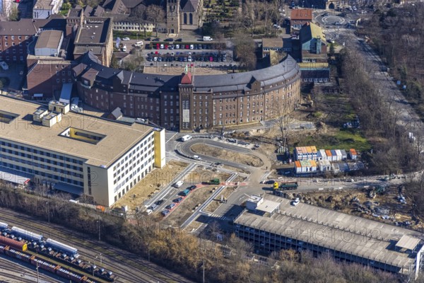 Aerial view, construction site new building and extension of Helios St. Johannes Klinik,