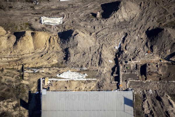 Aerial view, construction site for new residential complex, Mercator Quartier Duisburg,