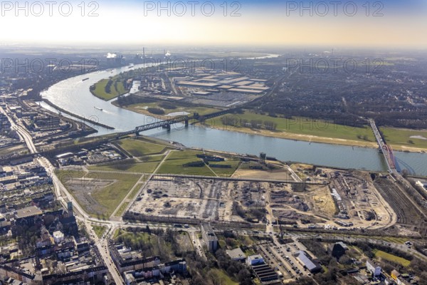 Aerial view, demolition of wire rolling mill for new construction RHEINORT neighbourhood,