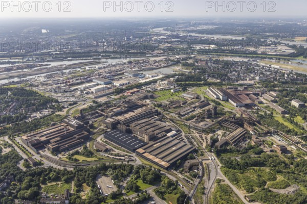 Aerial view, ArcelorMittal Hochfeld steel wire plant, Ruhrort harbour, Laar, Duisburg, Ruhr area,