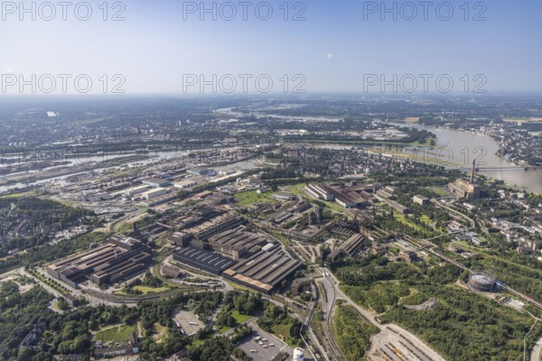 Aerial view, ArcelorMittal Hochfeld steel wire plant, Ruhrort harbour, Laar, Duisburg, Ruhr area,