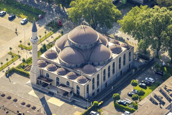 Aerial view, DITIB Merkez Mosque, Marxloh, Duisburg, Ruhr area, North Rhine-Westphalia, Germany,