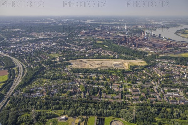 Aerial view, brownfield revitalisation commercial area Friedrich-Park, planned thoroughfare, DITIB