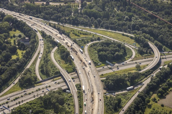 Aerial view, motorway junction Duisburg-Nord, A42 and A59, Obermeiderich, Duisburg, Ruhr area,