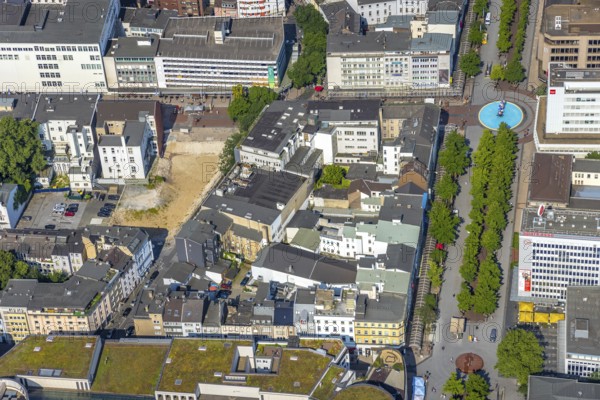 Aerial view, construction project new office building Düsseldorfer Straße at the former city