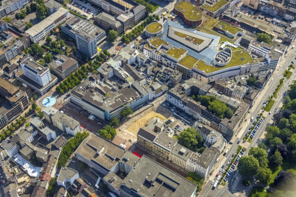 Aerial view, construction project new office building Düsseldorfer Straße at the former city