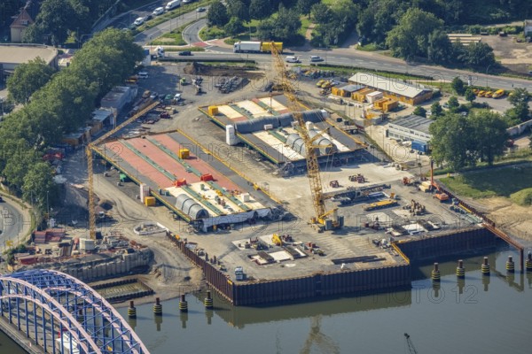 Aerial view, Ruhrort harbour, Karl-Lehr-Bridge, construction site Am Brink corner Kaßlerfelder