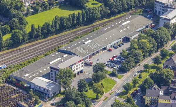 Aerial view, main fire station, fire brigade and civil defence office city of Duisburg, Duissern,