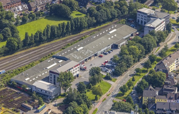 Aerial view, main fire station, fire brigade and civil defence office city of Duisburg, Duissern,