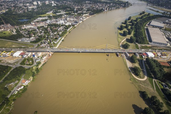 Aerial view, construction site at the A40 Rhine bridge Neuenkamp, river Rhine, Alt-Homberg,