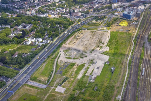 Aerial view, site Alter Güterbahnhof, Duisburger Freiheit, design name Duisburger Dünen,
