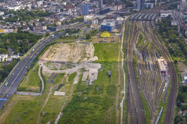 Aerial view, site Alter Güterbahnhof, Duisburger Freiheit, design name Duisburger Dünen,