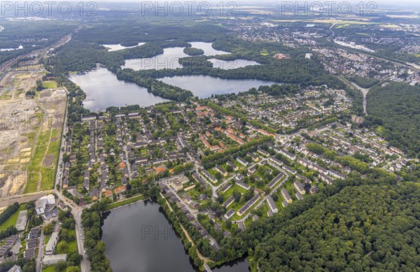 Aerial view, 6-Seen-Platte, residential area Wedauer Straße, Kalkweg, Wedau, Duisburg, Ruhr area,