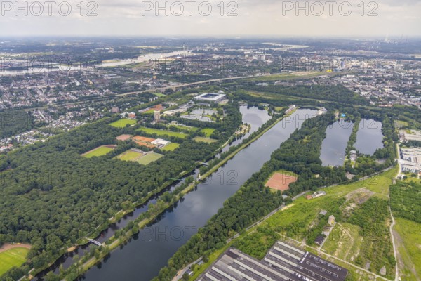 Aerial view, Sportpark Duisburg with Schauinsland-Reisen-Arena and sports school Wedau, regatta