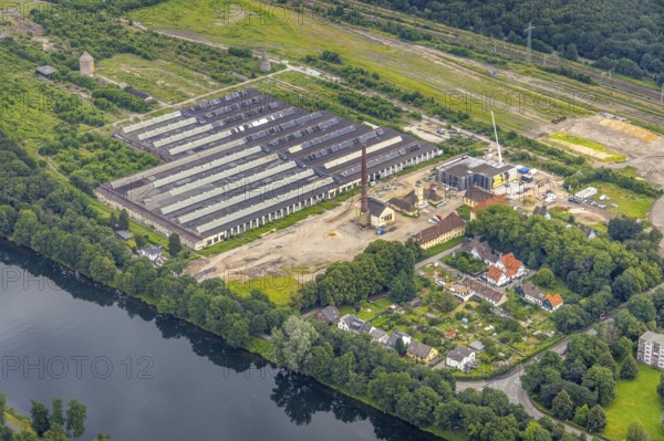 Aerial view, construction site at the repair works Wedau, Werkstättenstraße, Wedau, Duisburg, Ruhr