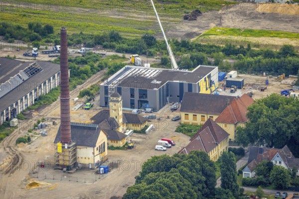 Aerial view, construction site at the repair works Wedau, Werkstättenstraße, Wedau, Duisburg, Ruhr